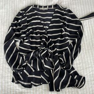 Loft Black Stripe Wrap Blouse